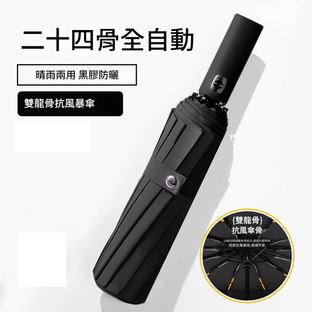 24 骨黑膠自動傘